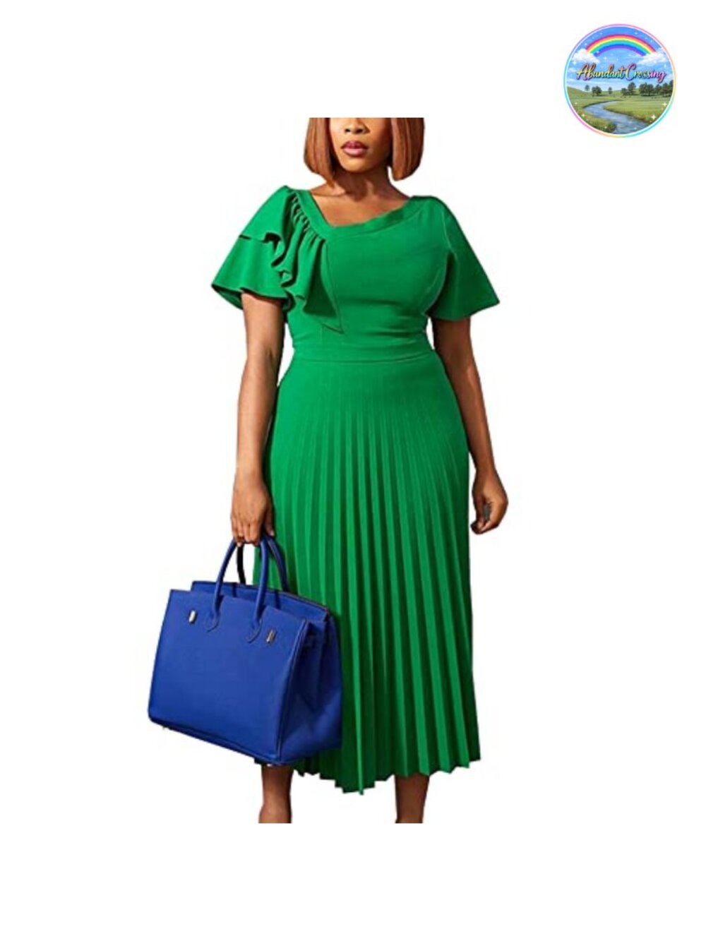 Asymmetrical Ruffled High Waist Pleated A-Line Midi Dress Short Sleeve